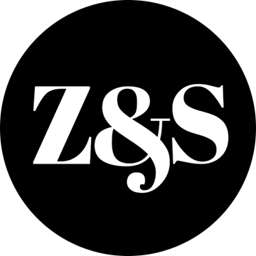 Logo com as letras Z&S em branco no fundo preto